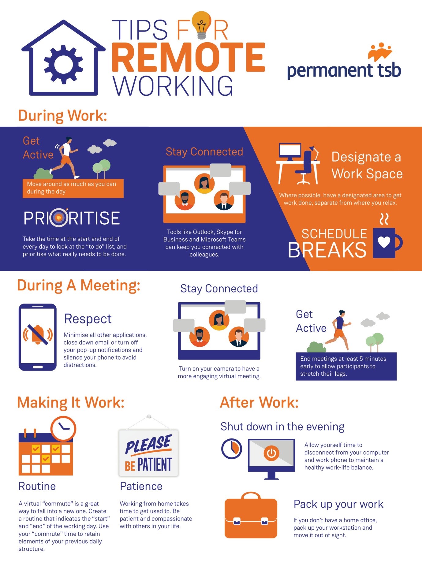 Infographic explaining a number of tips on how to work remotely